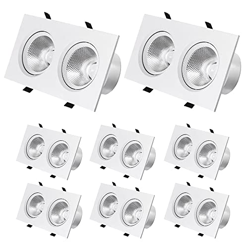 GTHTUHFD Paquete De 8 Unidades, Foco Led Cuadrado Tipo Ojo De Buey De 2 Cabezas, Sin Carcasa, Downlight Giratorio Antideslumbrante De 10 W, 20 W, 30 W, 40 W, Acabado Blanco,10w-4000k