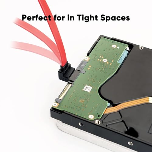 Image of Tobo SATA III Cable • 8-Inch /0.6FT • SATA III 6.0 Gbps • 7pin Female to Downward Right Angle Female Data Cable • with Locking Latch • Support for 2.5'' SSD,3.5''HDD Drive • Red (Pack of 2)