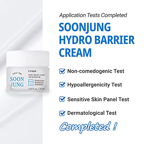 ETUDE SoonJung Hydro Barrier Cream, Face Moisturizer for Sensitive Skin, 92.2% Hydrating Ingredients, Low pH Level 5.5, Dermatologically Tested, Panthenol, Madecassoside, Korean Skin Care (2.53 Fl Oz)