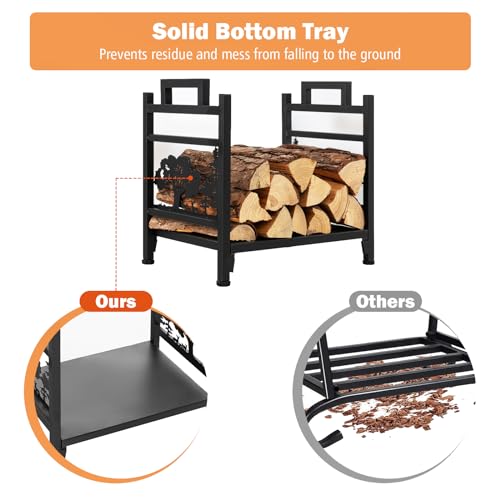 GiantexUK Firewood Rack, Metal Firewood Log Holder with Deer Patterns, Handles, & Adjustable Foot Pads, Indoor Outdoor Fireplace Wood Storage Basket Shelf for Patio Garden, 45 x 33 x 44cm, Black