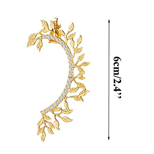 Eccentric Earrings Contracted Show Temperament Delicate Full Diamond Zircon Earrings Women Ear Cuff 1Pc Vintage Leaf Curved Full Rhinestone Ear Cuff Clip On Earrings Jewelry (Silver, One Size) #TOP3