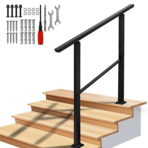 Tonahutu Outdoor Handrails For Steps, Stair Railing Fits 3 To 5 Steps 165Lbs Load Handrail Black Wrought Iron Hand Rails With Installation Kit For Concrete Steps Or Wooden Stairs (4Ft, 3-5 Steps) #TOP10