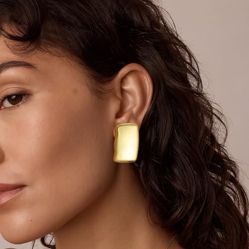 Chunky Gold Earrings - Trendy Drop Studs in Thick Oval, Geometric, Bow, Circle, Rectangle Shapes - Large Gold Earrings for Women's Jewelry Gifts3