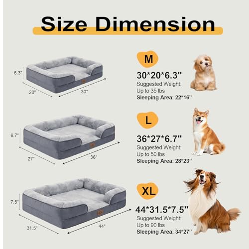 Orthopedic Dog Bed for Medium Dogs - Gel Memory Foam Pet Bed with Waterproof & Washable Cover, Contoured Bolster Design for Dogs & Cats (Grey, 30.0" L x 20.0" W x 6.3" Th) by PTHMKJ - Image 3