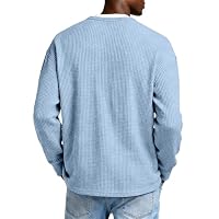 Generisch Männer Waffelpikee Langarmshirt Rundhals Strickpullover Herren Langarmshirts Baumwolle Knopfleiste Oberteil Freizeit Basic（01-Hellblau，S） – Ansicht 4