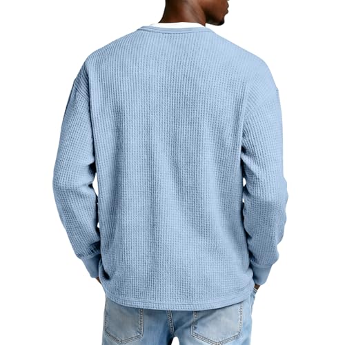Mens Waffle Long Sleeve Shirt Slim Fit Henley Shirts Long Plus Size Tshirt - image 4