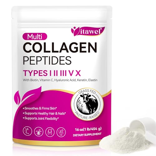 Collagen Peptide Powder 16 oz (41 Servings)-Hydrolyzed Collagen Hyaluronic Acid Power Grass Fed Collagen Supplements for Women and Men Non GMO