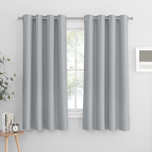 Image of PONY DANCE Silver Grey Thermal Curtains & Drapes for Bedroom/Living Room - Blackout, Energy Saving, Privacy Protection, Light Blocking Curtains with Eyelet, 46 x 60 Inch (Width x Length)