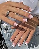 LADYING 24 Stück Soft Gel Press on Nails Eckig Kurz,Gradient Weiß French Künstliche Nägel Motiv,UV Gel Kunstnägel Nägel Zum Aufkleben mit Kleber,Square Fingernägel Fake Nails Kurz für Frauen
