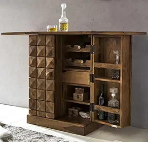 KD FURNITURES Bar Cabinet Units || Bar Cabinet for Home || Home Bar Furniture || Wood Bar Cabinet with Storage || Wooden Bar Cabinet for Living Room || Wine Rack with Drawer || Walnut Brown Finish