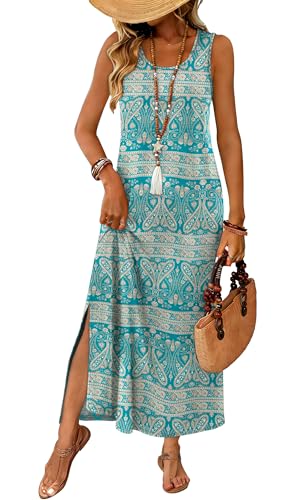 Image of WIHOLL Maxi Dress Summer Dresses 2026 Beach Vacation Clothes Sleeveless Sundresses with Pockets Boho S-3XL