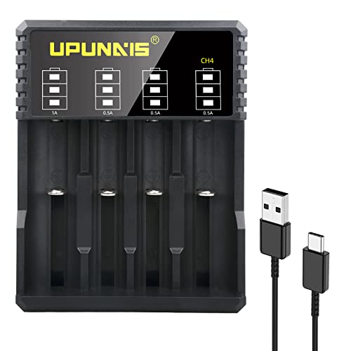 18650 Battery Charger, Suitable for 3.7V li-ion Battery 18650 20700 10440 14500 18500 16340 17500 26650 Battery Charger, 4-Port Type C Battery Recharge