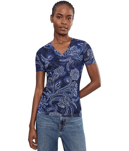 Johnny Was Womens Short Sleeve Mesh V-Neck Tee - Miko Miko MD One Size