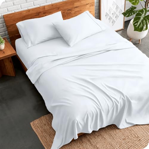 Ghazlan Set di lenzuola in 100% cotone ultra morbide e leggere, set di lenzuola per letto king size da 40 cm, lussuose e facili da pulire, set di lenzuola bianche in rasatello di qualità alberghiera