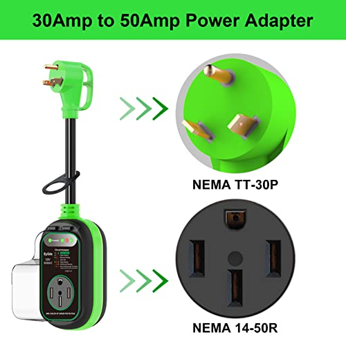 Image of EyGde 30 Amp to 50 Amp RV Adapter with Surge Protector, Patented 4500J 30 Amp Male to 50 Amp RV Adapter Plug, RV Circuit Analyzer Voltage Protector with Waterproof Cover for Camper Travel Trailer