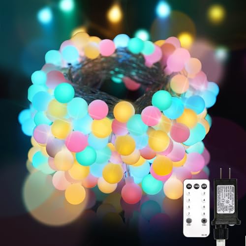 suddus 109ft Connectable Globe String Lights Plug in Remote Pastel Color