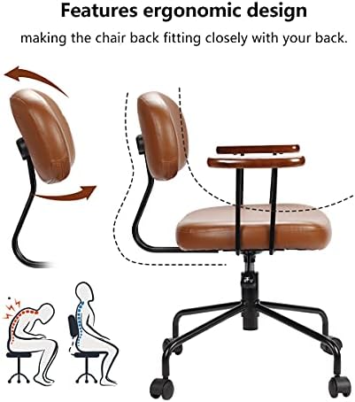 Modern Home Office PU Chair, Adjustable Height Comfy Padded Rotatable Chair for Living Room and Bedroom,Task Chair for PC Writing Desk Dresser, Upholstered Guest Chair with Detachable Armrests (Brown)