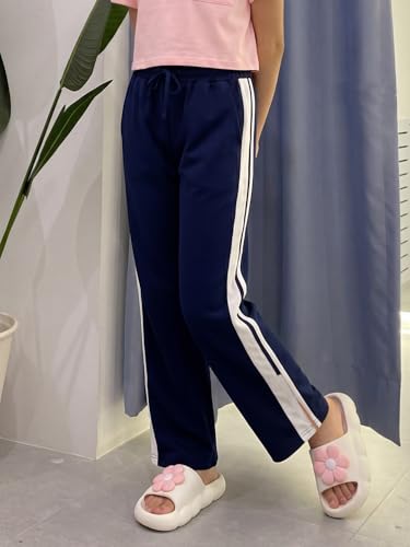Image of Li'l Tomatoes Girls Cotton Track Pants | Soft & Comfortable Casual Summer Lower for Girls | Elastic Waist with Drawstring Everyday Wear | Side Stripe Straight Fit Trackpant | 9-16 Years |