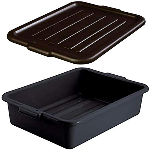 6 PACK 20\" x 15\" x 5\" Black Polyethylene Plastic Restaurant Dishwasher Tub Bus Tub, Bus Box, Storage Bins , Storage Box W/ Lid