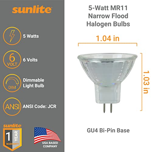 Sunlite 40762 Mr11 Halogen Reflector Bulb, 5 Watt, 30° Narrow Flood, 6 Volt, 30 Lumens, 2000 Hour Life Span, Dimmable, Gu4 Base, Cover Guard, 3200, Ansi Jcr, Ceiling Fixtures, Lanterns 6-Pack #TOP3