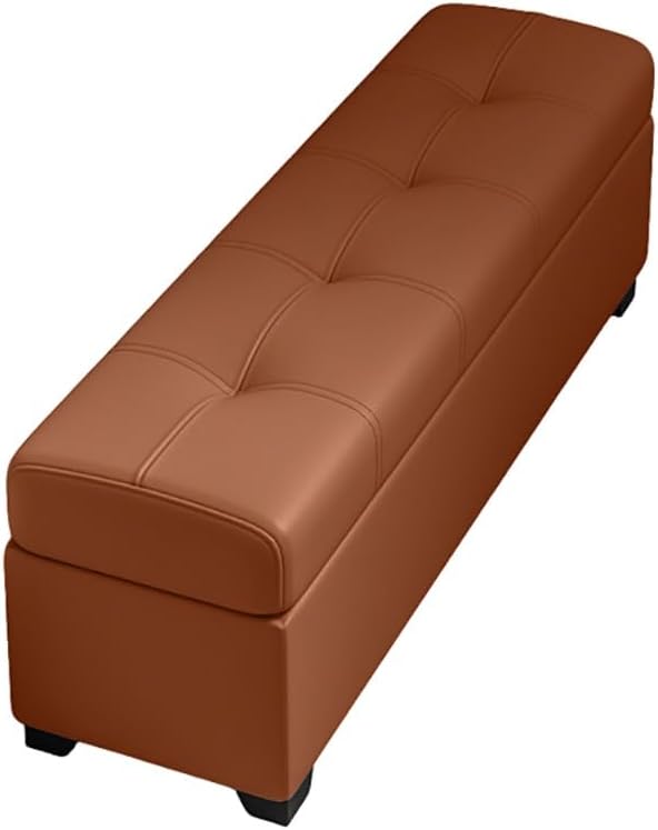 Storage Ottoman Bench Leather Benches End of Bed Bench Upholstered Ottoman Bench with Storage Indoor Bench for Living Room Entryway(Brown,50x30x40cm)