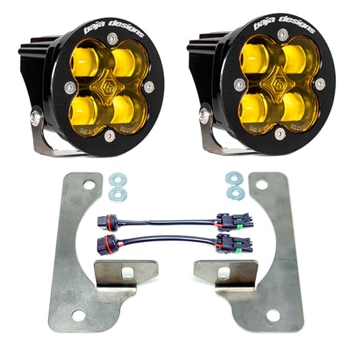 Baja Designs Squadron-R SAE LED Fog Pocket Light Kit for Jeep Gladiator 2020-22, Wrangler JL 2018-22 with OEM Rubicon Bumper (Wide Cornering; Amber)
