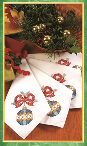 Kit point de croix estampillé Bucilla 84282 : serviettes Boules de Noël - 2
