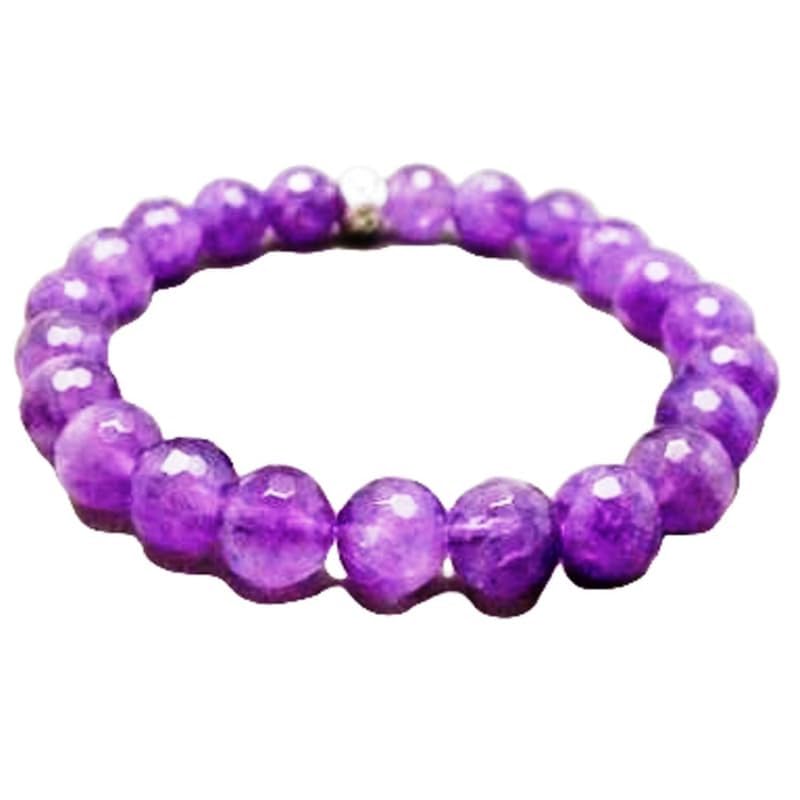 Bracelet en améthyste véritable, perles rondes violettes de 10mm coupe lisse
