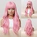 HAIRCUBE Lovely Pink Bob Wigs 14 Inch Pink Wigs for Women Girls Short Curly Synthetic Wig with Bangs