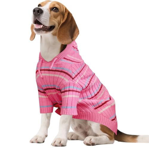 Kuoser Small Dog Sweater, Dog Sweaters for Small Dogs Male, Girl Boy Dogs Christmas Sweater, Hooded Striped Pet Puppy Pullover Sweatshirt Outfits for Chihuahua, Dachshund, Pug, Yorkie, Orang