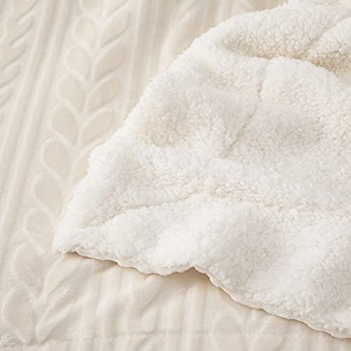 Exclusivo Mezcla Sherpa Fleece Throw Blanket, Reversible Velvet Plush Throw and Blanket Ultra Soft and Warm, Throw Blanket for Sofa Couch Bed, Clping and Carving Leaves Pattern, 127 x 178 CM, Ivory