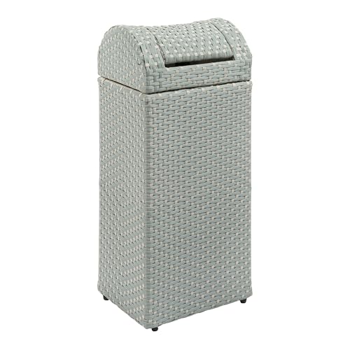 happimess HPM1201C Darla 14.27-Gallon All-Weather Wicker/Metal Swing Top Hideaway Outdoor Trash Can, Mint Blue/White, Classic, Coastal, Casual Wastebin for Backyard, Patio, Porch, Kitchen by happimess - Used condition - US$49.00