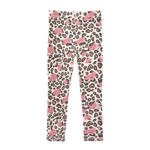 KLL Leopard Pattern Pink Black Girls Basic Leggings Comfortable High Waisted Sweatpants Running2