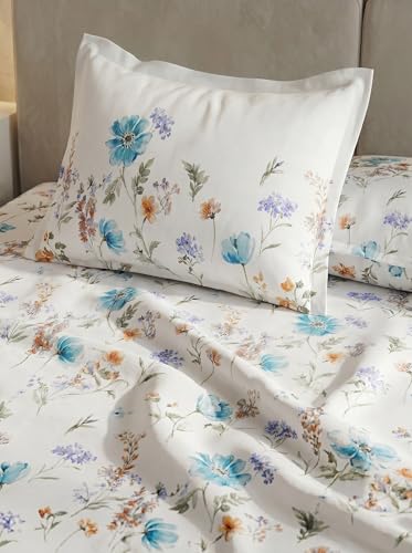 Image of DDECOR Live Beautiful 100% Cotton 145TC Floral King Bedsheet with 2 Pillow Covers | Rotary Printed Breathable Fabric | 224 CM X 254 CM | Luxury Bedding for Home | Cresta Collection |Topaz Turquoise