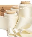 Vitalizart White Silk Satin Ribbon 1-1/2 inch x 15 Ivory Handmade Frayed Ribbons for Gift Wrapping Baby Shower Wedding Bridal Bouquets Holiday Decor Cream