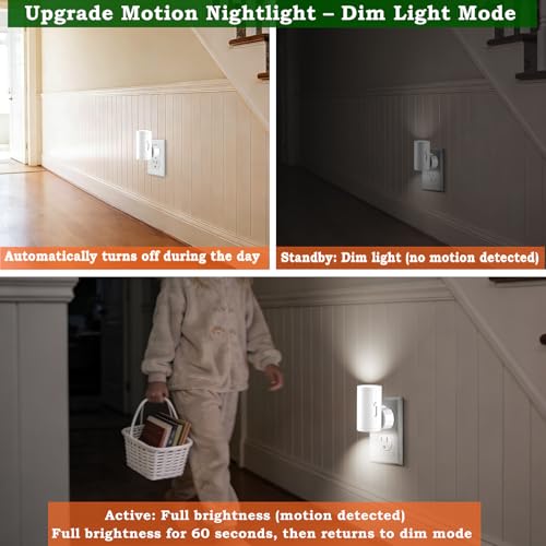 SETEN Motion Night Light Plug into Wall, Dim Standby Mode LED Nightlight with Dusk to Dawn Auto On/Off, 5000K Daylight Dimmable 5-150LM, for Bathrooms Hallways Living Rooms Staircases, 2 Pack by SETEN - Used condition - Image 2