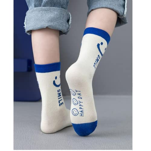 Socks For Boys And Girls Smile Face Cute Happy Socks Fun Novelty Cartoon Design (As1, Age, 9_Years, 12_Years, Set Of 5 Blue And White) #TOP5