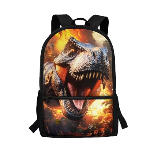 Showudesigns Dinosaur Backpack for Boys 8-12 Elementary School Book Bag Flame School Bags Middle High Back Packs with Shoulder Straps 17inch Children Daypack Large Capacity Satchel