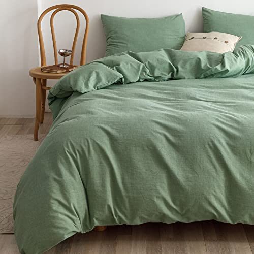 Green Duvet Cover King Size Bedding Solid Color Modern Bedding Collection For Adults Easy Care Comforter Cover Zipper Closure Washed Cotton Bed Duvet Quilt Cover With 2 Pillowcases #TOP2