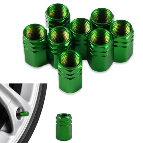 Vosali 8Pcs Green Aluminum Tyre Valve Caps, Universal Dust Cap for Car Tyre