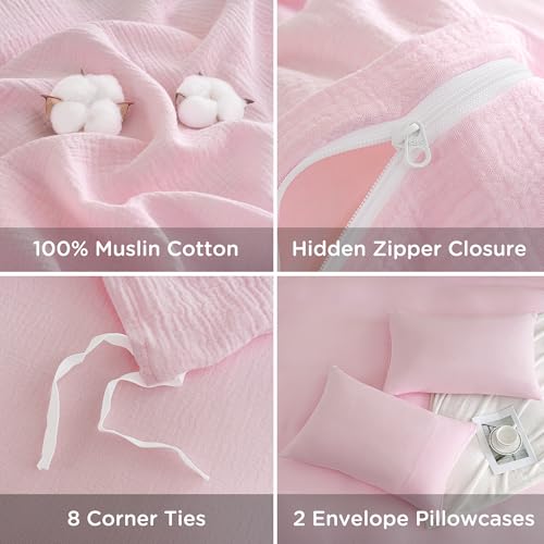 FANSTIVE Pink Muslin Duvet Cover 100% Cotton Bedding Set, King by FANSTIVE - Used condition - Image 8