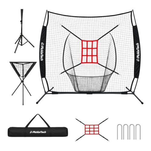 7x7Ft Baseball &Softball Training Net with Batting Tee & Strike Zone Target by PICKLETECH - Used condition - US$84.40
