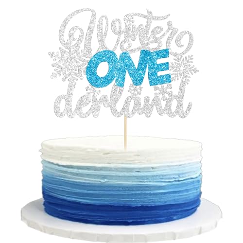 Gyufise 1 Pack Snowflake Winter Onederland Silver Blue Glittery Cake Topper for Winter Wonderland Christmas Themed 1st Birthday Party Decorations Supplies