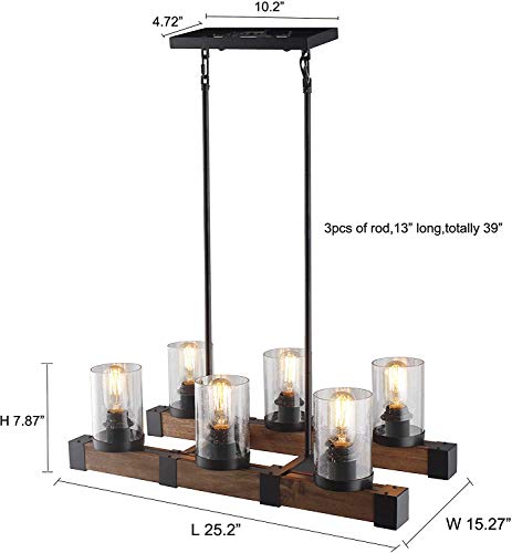 Rectangular Pendant Lighting Chandeliers Kitchen Island Light With Seeded Shade/Lodge Wood Distressed Black And Wood Rustic #TOP2