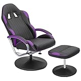 MoNiBloom High Back Video Gaming Recliner with Ottoman, PU Leather Racing Style Swivel Recliner, Adjustable Backrest for Gaming and Home Office, Purple and Black