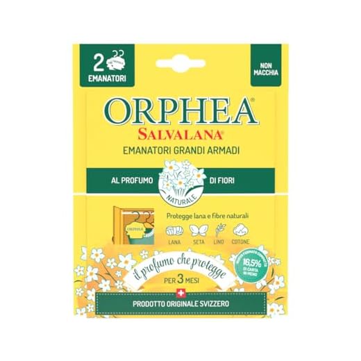 Orphea Salvalana Antitarme, Emanatori Grandi Armadi, Protegge Lana e Vestiti Tutta la Stagione, Profumo di fiori, 2 Diffusori in Pura Cellulosa