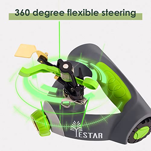 YESTAR Garden Lawn Sprinkler System Adjustable 360° Rotating Portable Yard Impulse Sprinkler with Metal Head & Wheeled Base Water Up to 5,600 Sq. Ft. Coverage