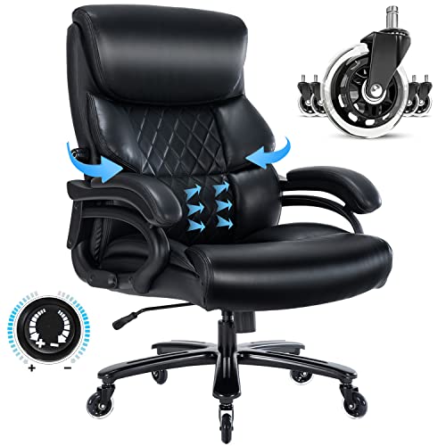 Hesl Big And Tall Office Chair With Adjustable Lumbar Support Heavy Duty Office Chair 400 Lb Capacity Executive Office Chair For Heavy People With Quiet Rubber Wheels Ergonomic Office Chair #TOP2