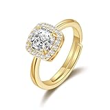 Philip Jones 18k Gold Plated Square Halo Adjustable Ring Created with Zircondia® Crystals