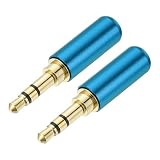 QUARKZMAN 2Pcs Connecteur Mâle Stéréo 3.5mm À Souder, Prise Jack Mâle Métallique 3 Pôles 3.5mm pour Réparation Câble Audio Casque Microphone, Bleu